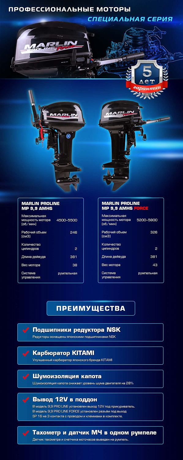 Лодочный мотор MARLIN PROLINE MP 9.9 (20) AMHS FORCE в Курске